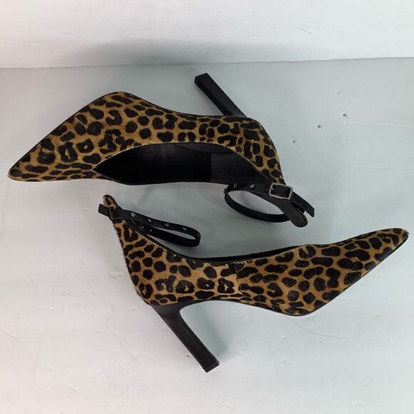 Sarto By FRANK SARTO A-Sarah Heel Calf Hair Cheetah Print Pointy Toe Brown SZ 8 - Picture 3 of 12